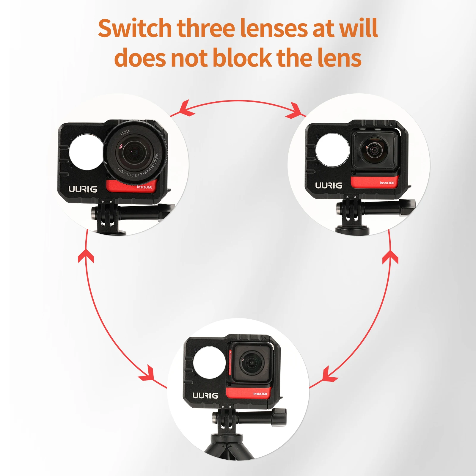 Kameror Uurig sportkamera videobur med dubbla kalla sko monteras selfie spegel skyddande ram vlog tillbehör för insta360 en rs