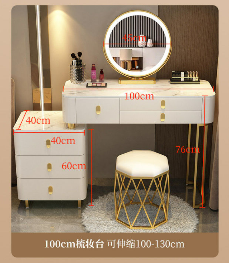 Nordic Vanity Desk Modern Dresser Table Marble Slate Bedroom toalett Tabell Densitet Brädet Makeup Table With LED Mirror Furniture