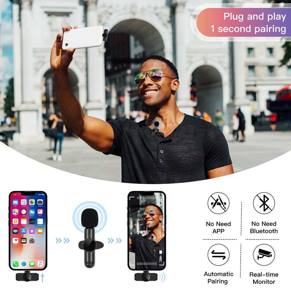 Mikrofonlar Yeni kablosuz lavalier Mikrofon Gürültü İptal Etme iPhone/iPad/Android/Samsung Live Game Mic 240408