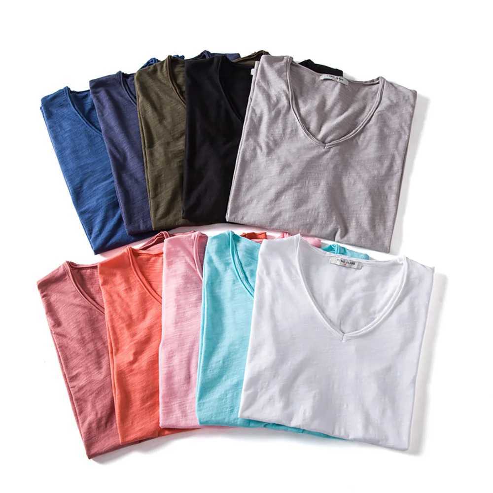 Erkekler Sıradan Gömlek Yüksek Kaliteli Pamuklu Erkekler T-Shirt V-Yok Moda Tasarım İnce Uygun Soild T-Shirts Erkek Üstleri Tees Kısa Kollu Tişört B0939 2449