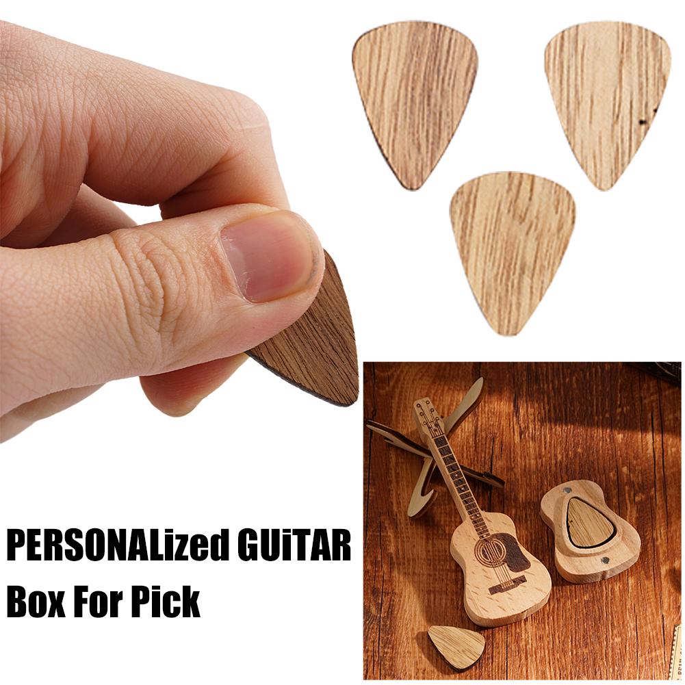 Hölzerne Akustikgitarren-Pick-Box mit Ständer glatte Kante tragbarer Burr-freier Behälter handgefertigtes Gitarren-Picks Aufbewahrung H4p3