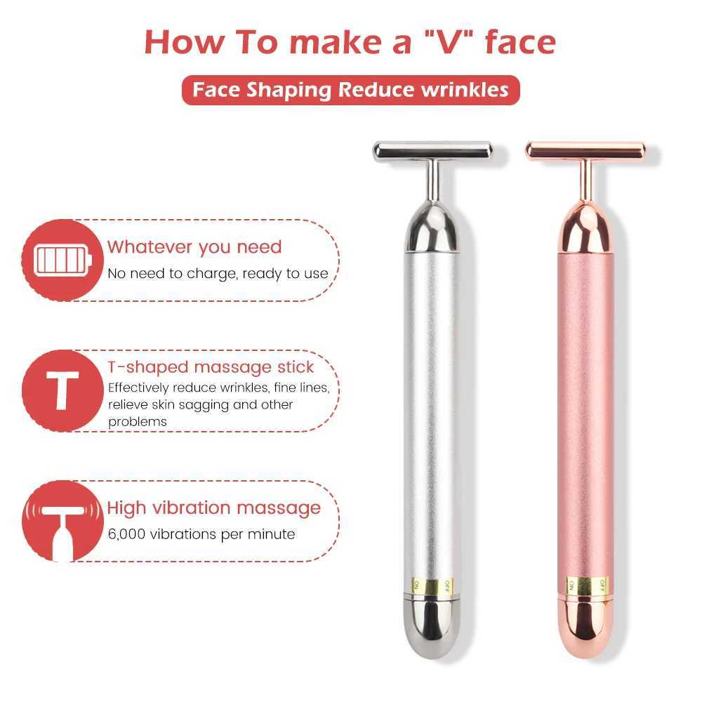 Viso Massager T Tipo T Electric Golden Beauty Stick V Face Artefatto Massage Massage Lifting Vibration Massager Face Beauty Equipment Wrinkle Bar 240409