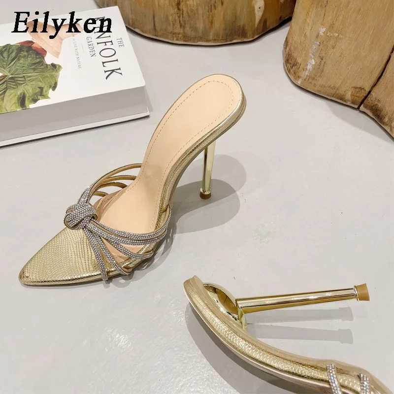 Dress Shoes Eilyken Sexy High Heels Womens Summer Fashion CRYSTAL Narrow Band Dotted Toe Slide Stripping Dance Party Sandals Mule H240409 OTXG