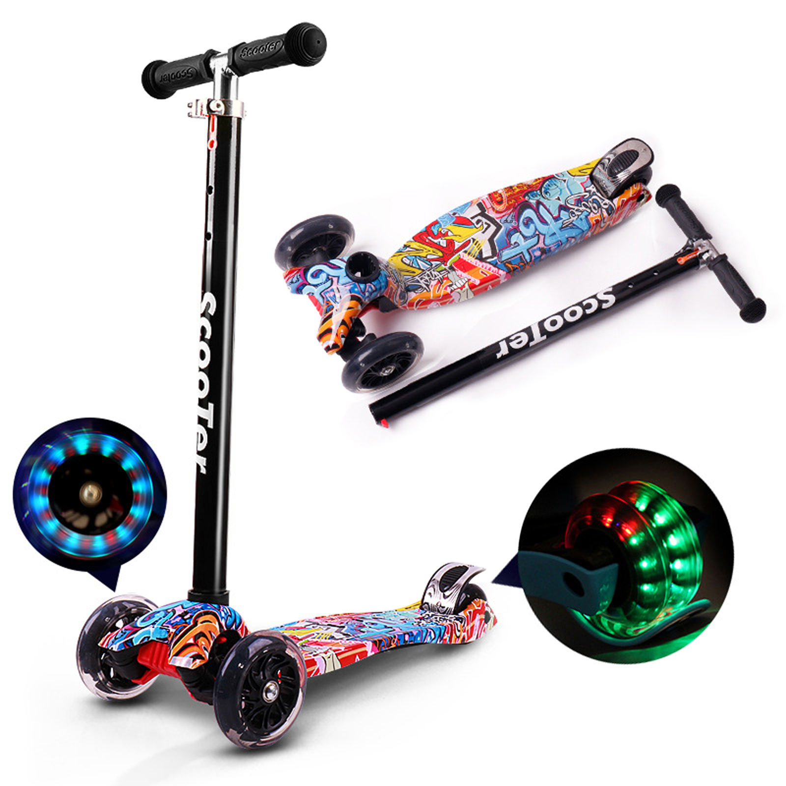 Vikbar skoter för barn 3 hjulskoter med lätta hjul Kick Scooter för småbarn 3-8 år Justerbar höjdskoter