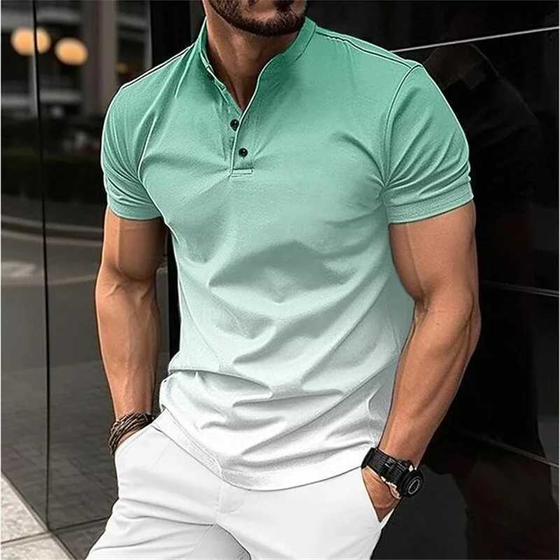 Herren lässige Hemden Mody Gradient Style Herren Polo Shirt Street Business Freizeitkleidung Tourismus und Urlaub atmungsaktueller Revers kurzärmelig Top 240409