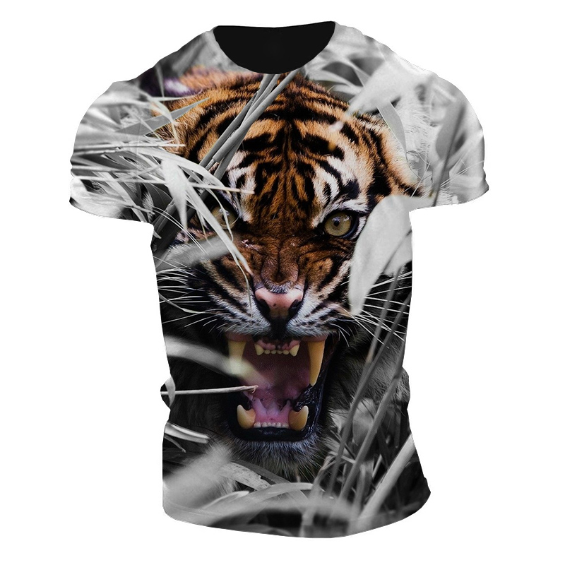 Komik Hayvan Erkekler T-Shirt Tiger Avcılık Ormanda Serin Baskı Büyük Boyu Plaj Şortları Boyut Tişörtleri Üzerinde UNISEX GİYİ