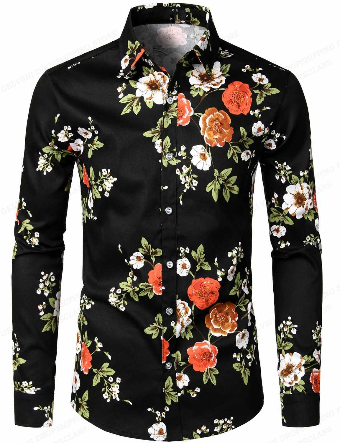 Casual shirts voor heren Red Rose Hawaiiaanse shirts Floral Print Shirts Men Mode Shirt Lange Mouw Beach Blouse White Blouse Mens Clothing Vocation 240409