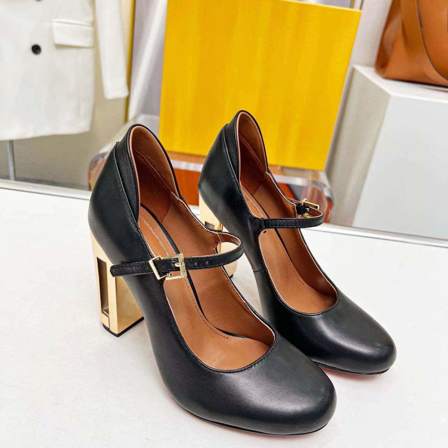 Designer Women shoes Delfina High Heels Sandals Beach Thick Bottom Dress Shoes Classic Vintage Leather High Heels