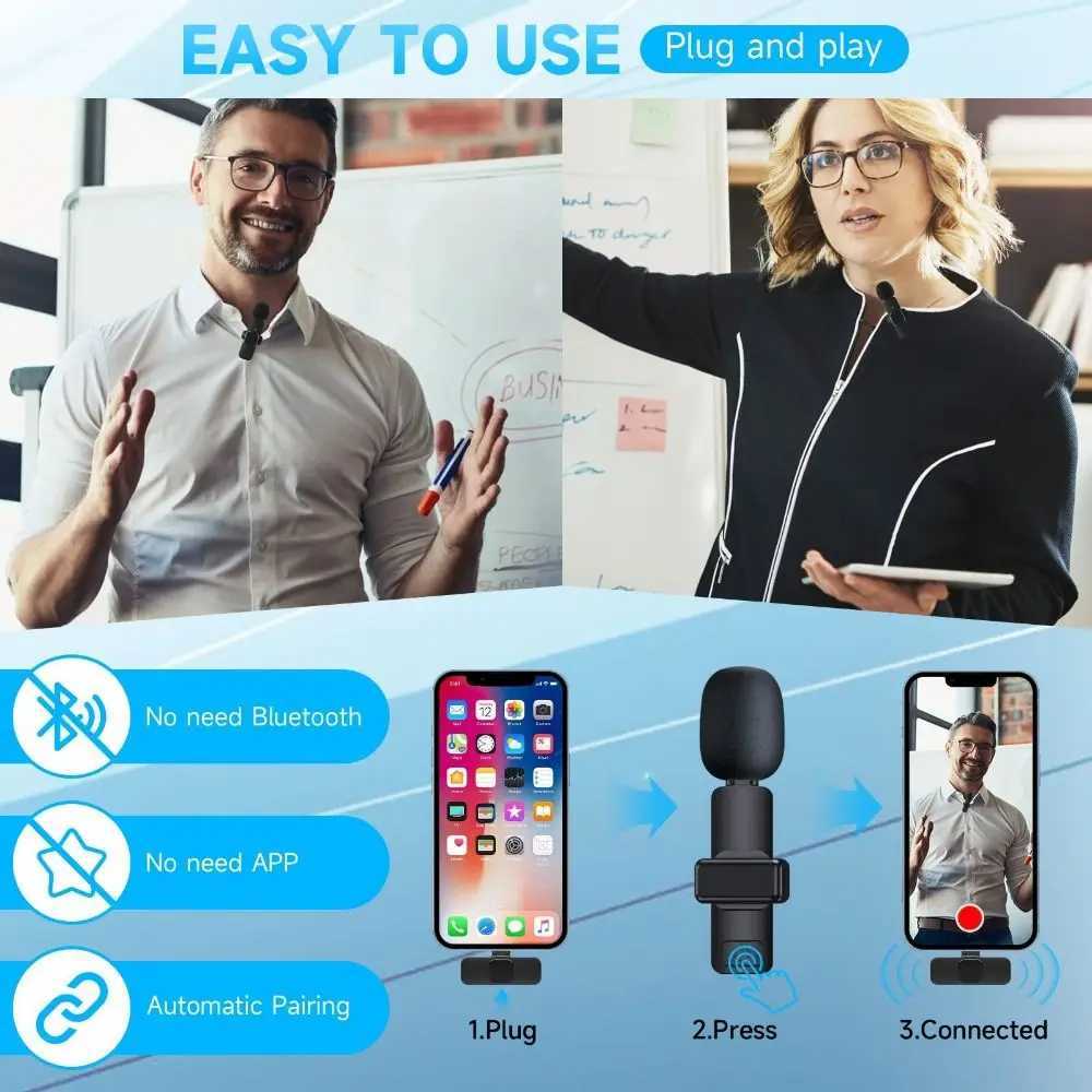 Microphones 2023new Wireless Lavalier Microphone Portable Audio Recording Mini Mic для iPhone Samsung Live Broadcast Gaming Phone Mic 240408