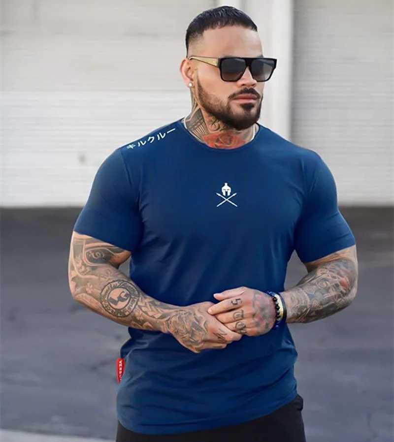 Camisas casuais masculinas Camisetas Moda Carta de Bodybuilding Carta de Bodybuilding Impressa Men Gym Gym Fitness Workout O-Neck Show Muscle 2449