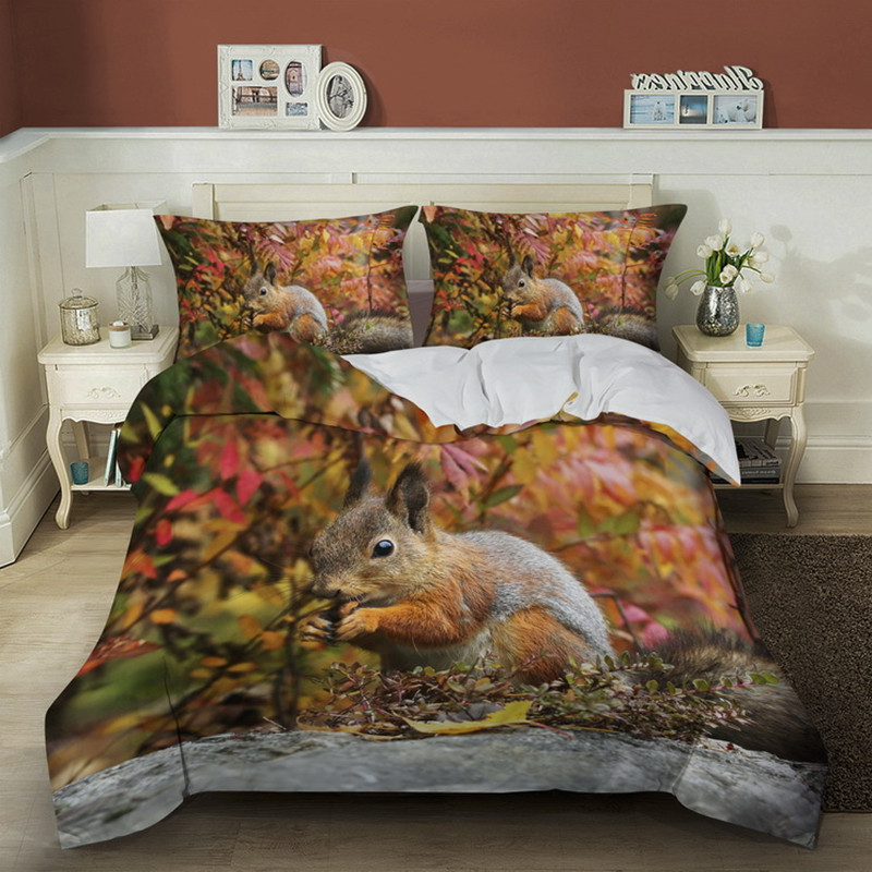 Squirrel duvet täcker kung queen size barn pojkar flickor vackra djur sängkläder set söt ekorre mönster täcke täckning med örngott