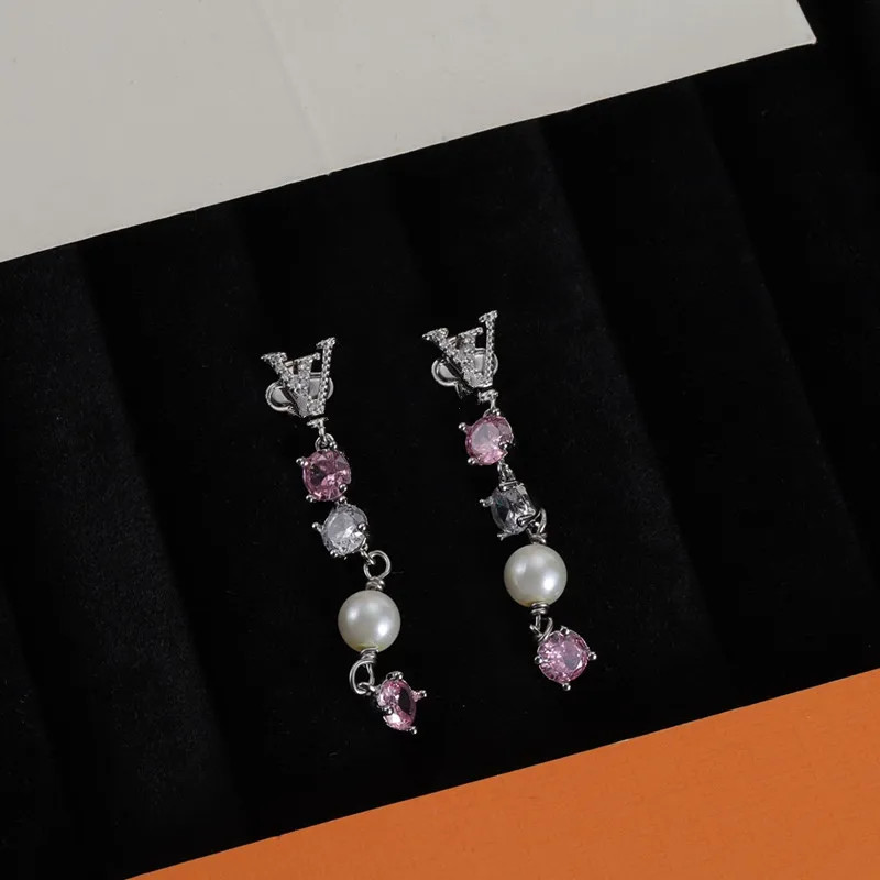 Kolczyki marki projektant dla kobiet stadnin luksusowe kolczyki hopp perły kryształowe złoto podwójne liter 925s srebrna biżuteria klasyczna no pudełko