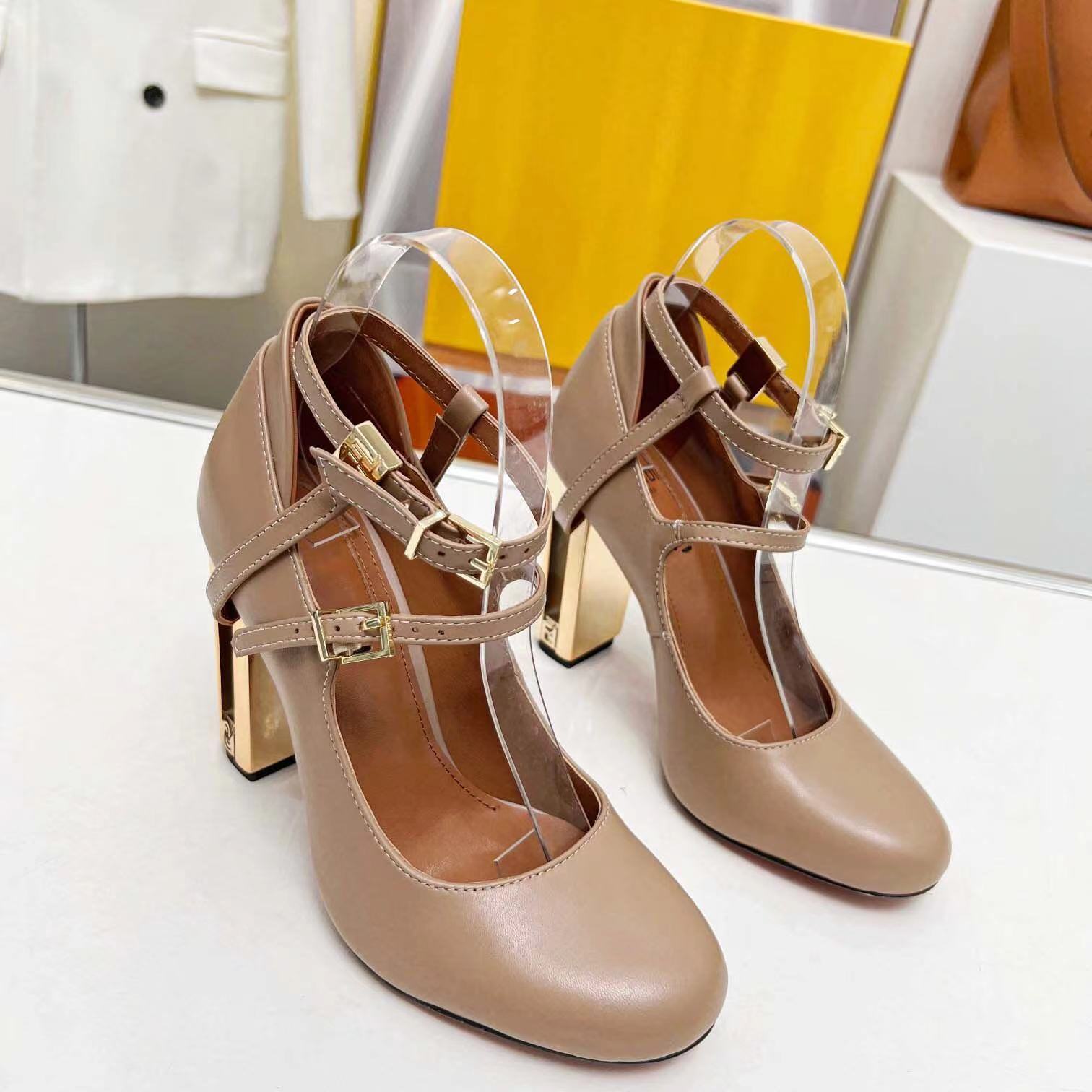 Designer Women shoes Delfina High Heels Sandals Beach Thick Bottom Dress Shoes Classic Vintage Leather High Heels