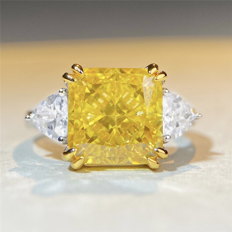 Anello di design di diamanti giallo donna 925 Sterling Silver 5A 8A Zirconia Square Impegno matrimoni Anelli da donna Gioielli di lusso Mother Friend Box Box Dimensioni 5-9