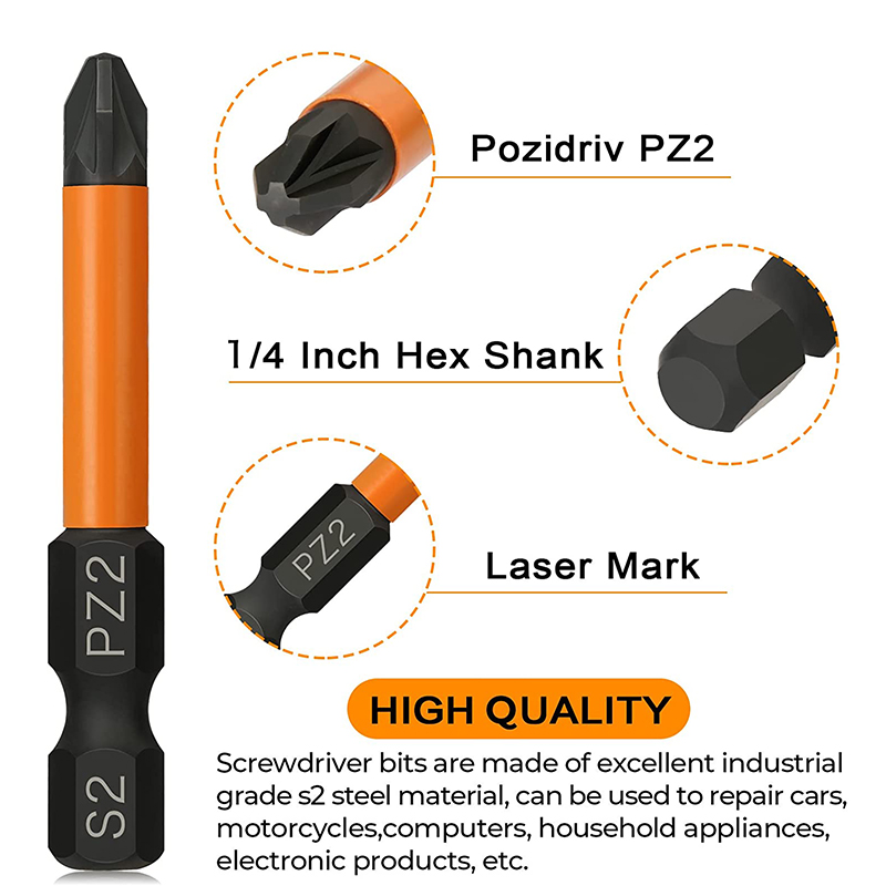 Pozidriv Phillips Screwdriver Bit Set,1/4 Inch Hex Shank Impact Driver Drill Bit 30mm 50mm PZ2 Screwdriver Set with Holder