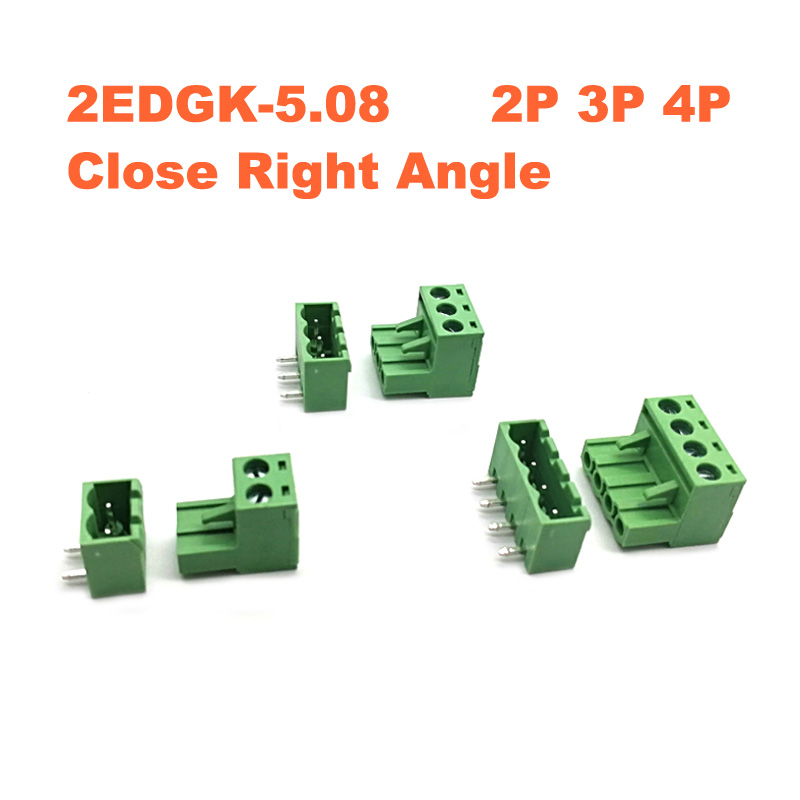 Pitch 5.08 mm Perg-in PCB Borlier Blocage 2/3 / 4P 2EDGK 2EDGRC Pin d'angle droit Connecteurs de fils enfichables mâles / femelles