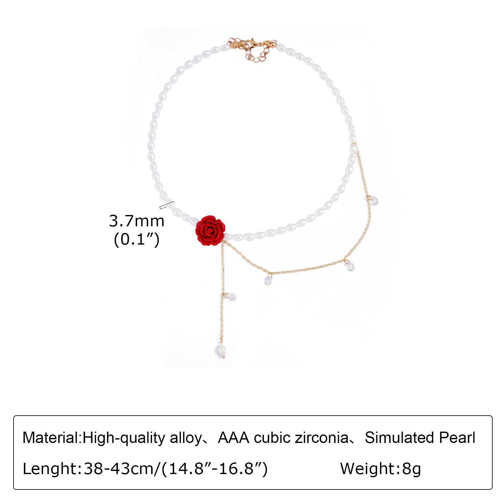 Pendant Necklaces Dainty Sweet Red Rose Charm Pendant Chain Necklace Suitable for Women and Girls Simulated Pearl Bead Necklace Gothic NecklaceQ