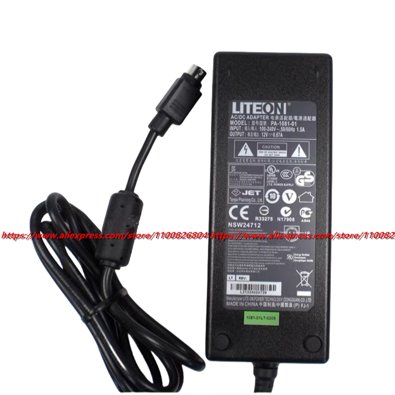 Genuine LITEON PA-1081-11 0219B1280 12V 6.67 A80W AC Power Supply Adapter for ELO E359019 EA10953A-58 PW201 LCD MONITOR charger