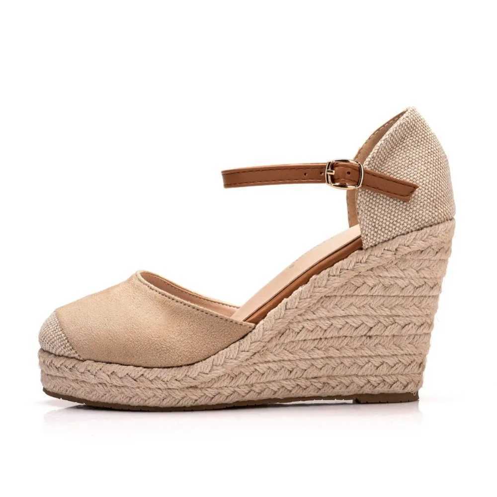 Kledingschoenen kristal koningin vrouwen suède wiggen hoge enkel teen casual helling ronde hoofd sandalen h240409 5oeo