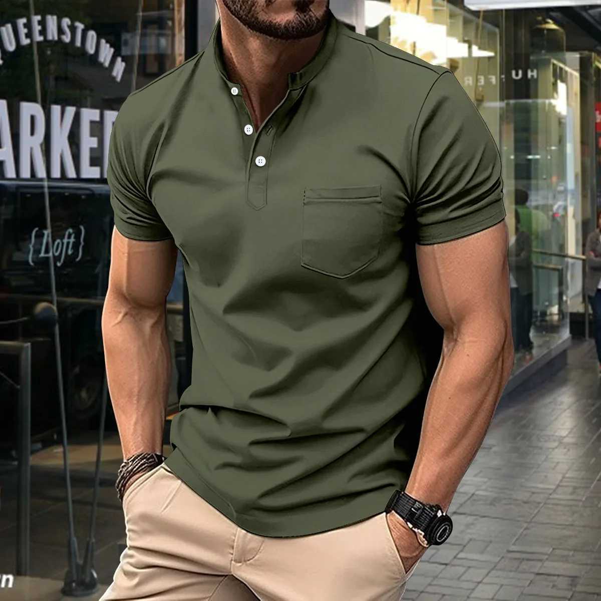 Camisas casuais masculinas mass verão novo masculino casual de manga curta camisa de pólo de gabinete de moda de gola de gola alta