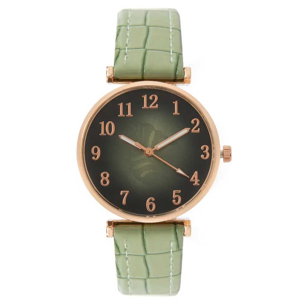 Kadın Saatleri Basit Yeşil Yapraklar Dijital Stil 2023 Yeni Kadın Markalı Kuvars İzle Gündelik Deri Kayış Bayanlar Saat Elbise Saatler 240409