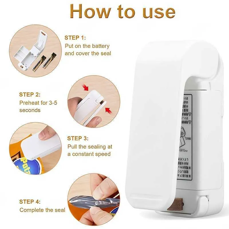 New Portable Bag Heat Sealer Plastic Package Storage Clip Mini Sealing Machine Handy Sticker Seal Without Battery