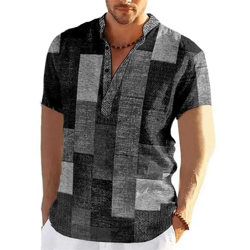 Herren Casual Shirts Retro Herren Shirt 3D Modeblad gedrucktes Shirt Plus Size Casual Short Summer Street Kleidung Herren Neue Kleidung Tops 240409