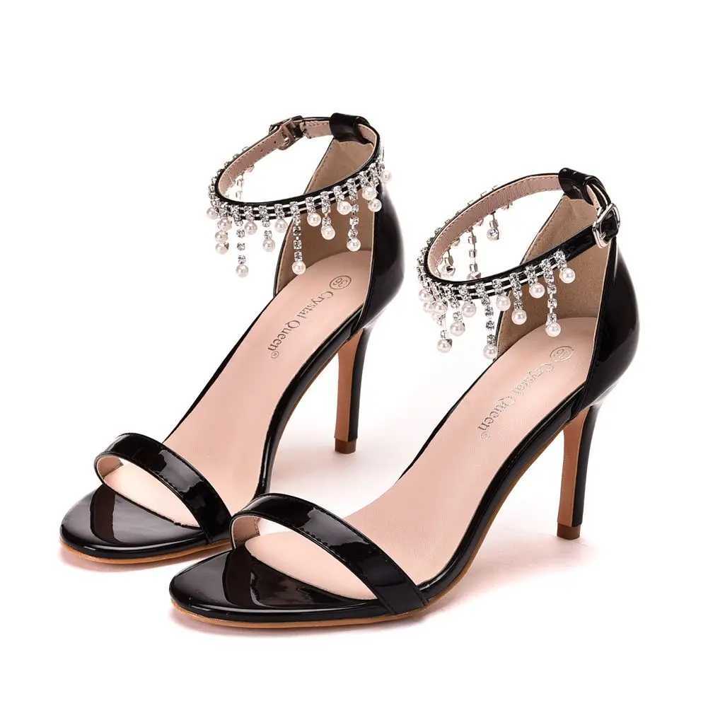 Dress Shoes Crystal Queen Women Sandals High Heels Leather Peep Toes Buckle Strap Party Spring Summer Fashion New Arrival Size 34-45 H240409