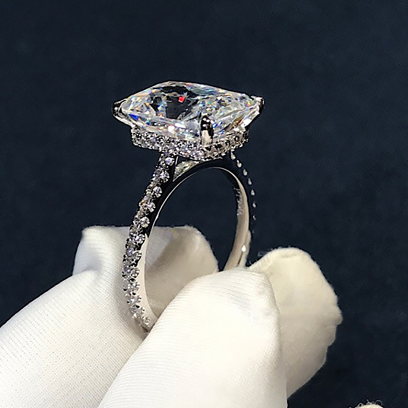 Najwyższej jakości cięcie 3ct Lab Square Mossen Diamond Pierścień 925 Srebrny Srebrny zaręczyny Wedding Minda Moissanite Pierścienie dla kobiet Party Bridal Prezentacja Biżuteria