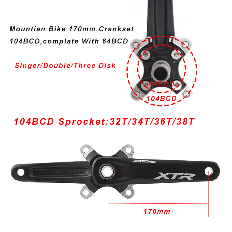 XTR MTB CRANKSET 104/64bcd Bicycle Crankset 3*9s 3*10s Triple Bike Crank Set da 170 mm Crank integrato con BB XTR XT
