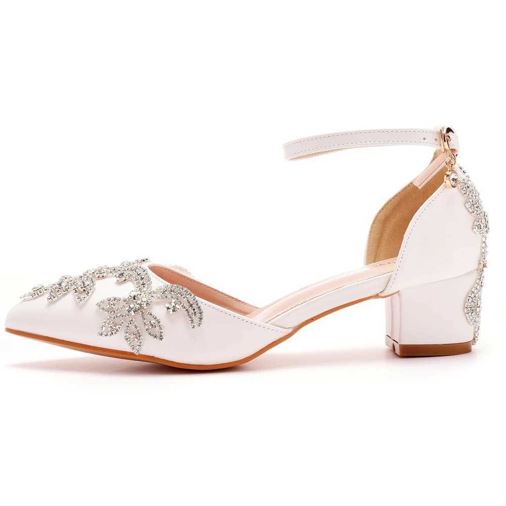 Dress Shoes Crystal Queen Women 4CM 7CM 10CM Thick High Heels Sexy Pumps White Luxury Rhinestone Wedding Bride Pointed Toe Sandals H240409 LIF6