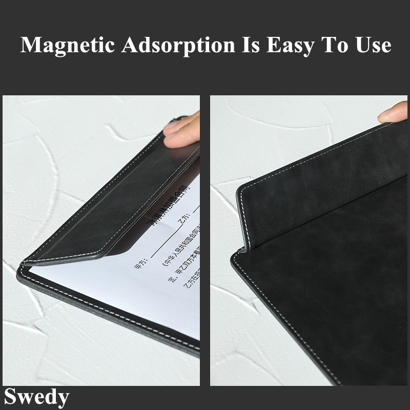 A4 Standard Size Stationery Clipboard PU Leather Black Clip Board Magnetic Documents Holder Writing Board