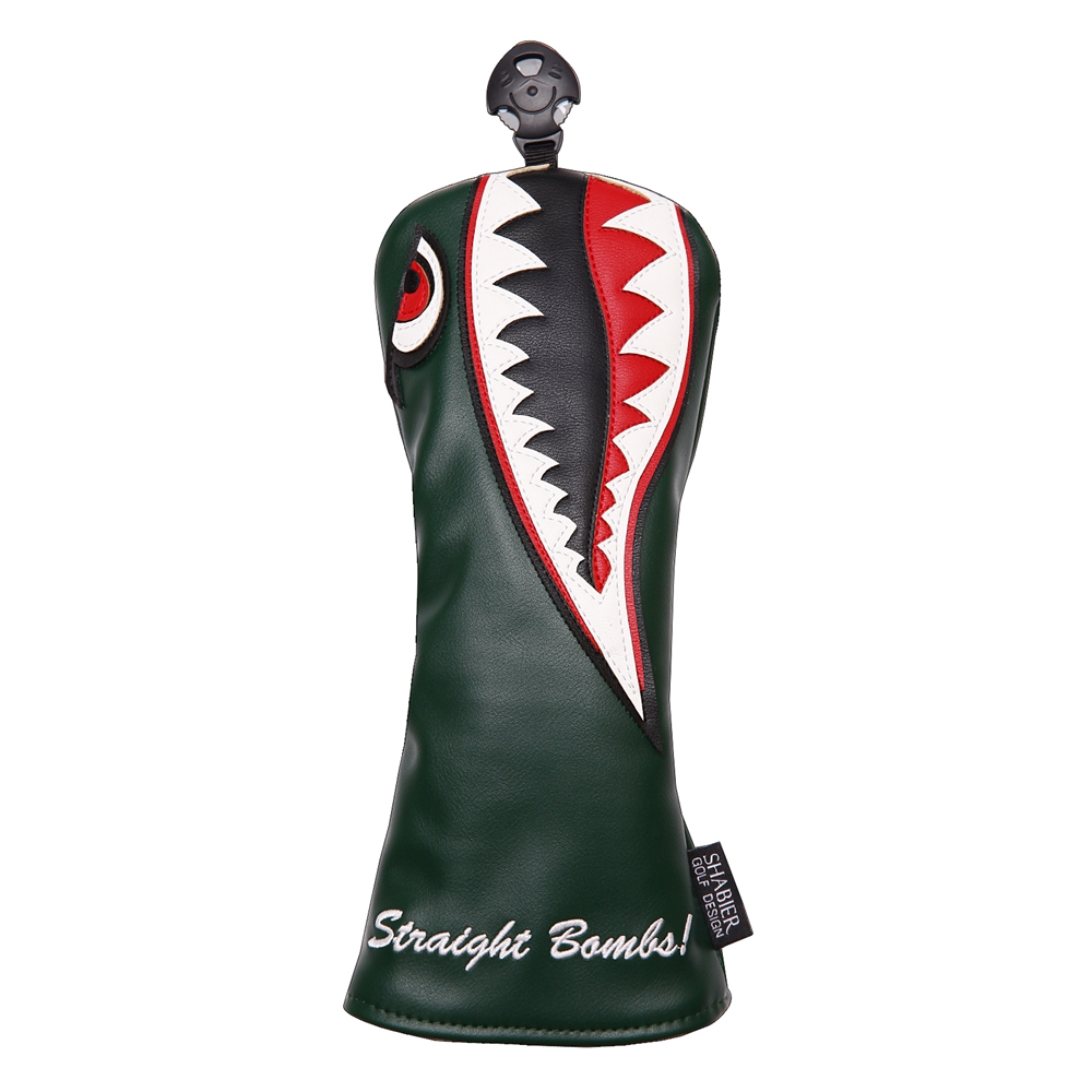 Green Big Shark Design Driver Fairway Wood Hybrid Golf Headcover PU Leather Golf Club Driver Covers