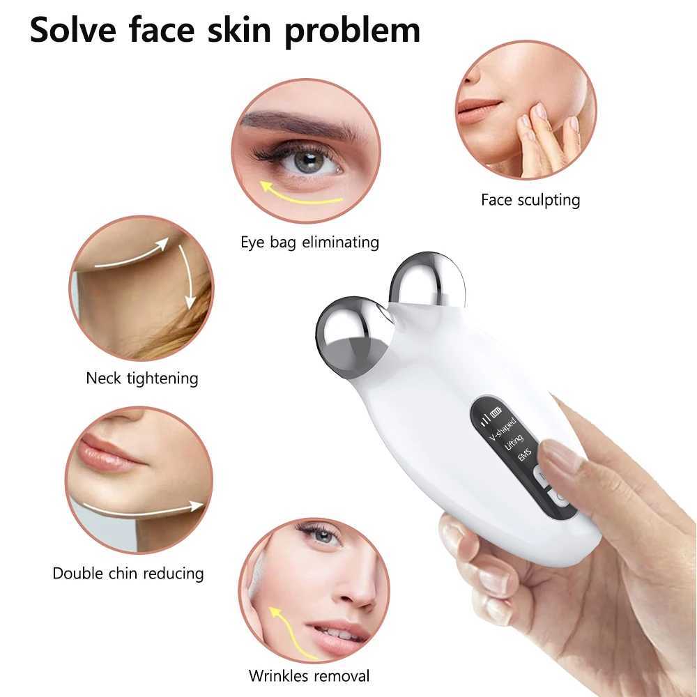 Ansiktsmassager ansiktsmassager EMS Roller Microcourrent Massager för Face Electric Double Chin Reducer Ta bort vibrator Anti-cellulit Lyft 240409