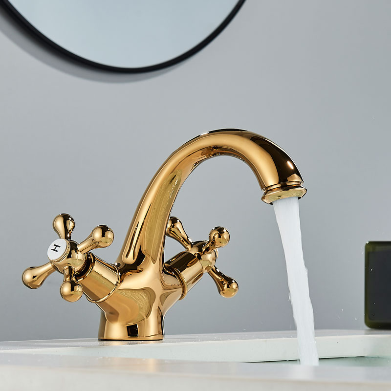 Antique Brass Bathroom Faucet Hot and Cold Water Mixer Bronze Sink Faucet Bathroom Basin Sink Mixer Crane Tap Deck Mounted Dual