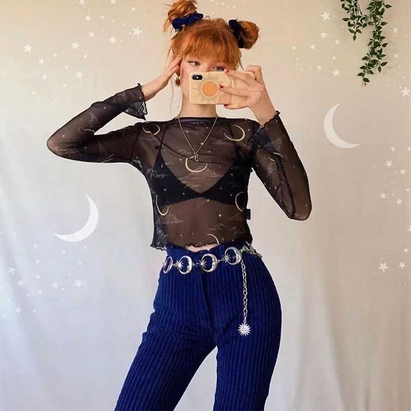 Ceintures Fashion Fashion Belt Hip High Taist Gold Silver Metal Narrow Metal Chain Gothic Moon Silver Pendant Vintage High Waist Chainl240409