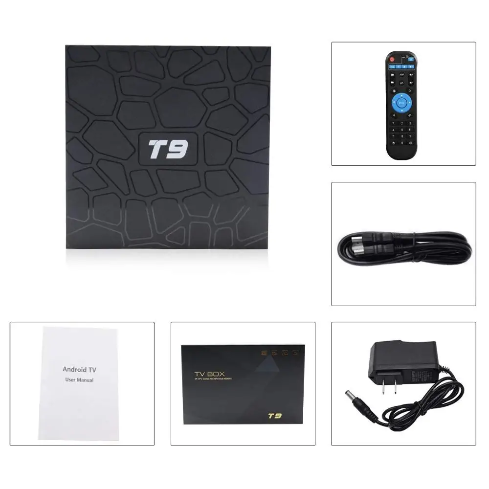 Box Smart T9 Android 9.0 TV Box RK3318 Quad Core 4GB RAM 64 Go ROM 2.4G / 5G double WiFi USB 3.0 4K 2GB 16 Go Set supérieur Box 4G 32G TVBOX