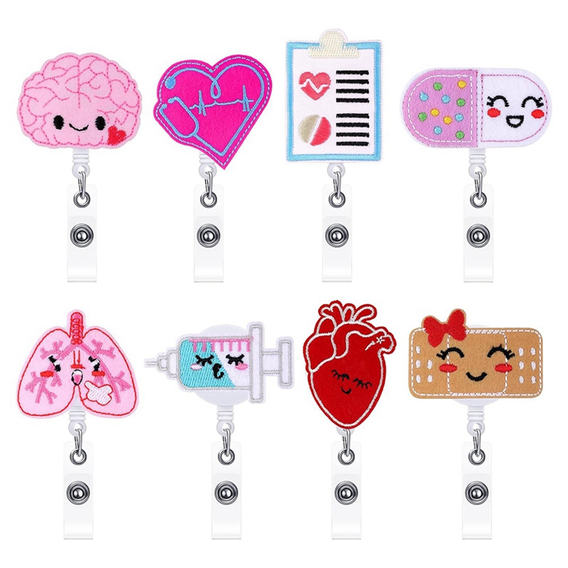 Felt Retractable Badge Reels, Themed Badge Holders Gift For Christmas Thanksgiving School Nurses Students Durable