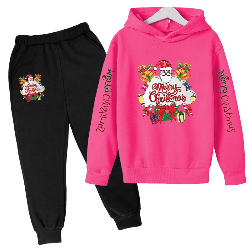 Kids Hoodie New Year Vêtements de Noël Vêtements de Noël Santa Print Boys Girls Filles Mabilleur 3-13 ans Top / Pantalon Festif 2P Sport décontracté