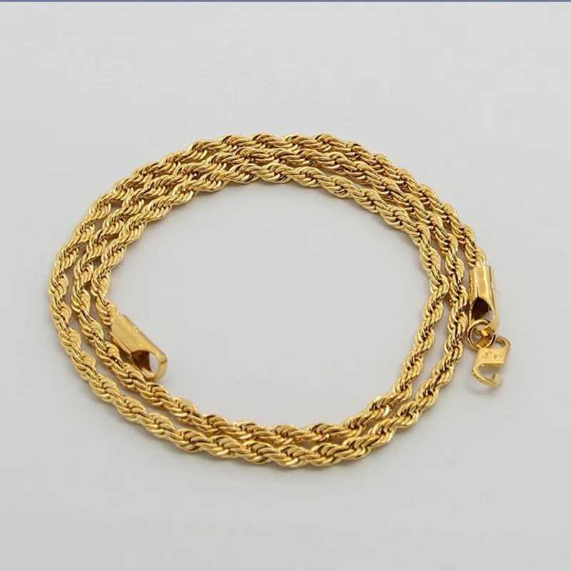 Подвесные ожерелья чистое золото 3 мм мужское веревочное ожерелье модно 24-километровое золото.