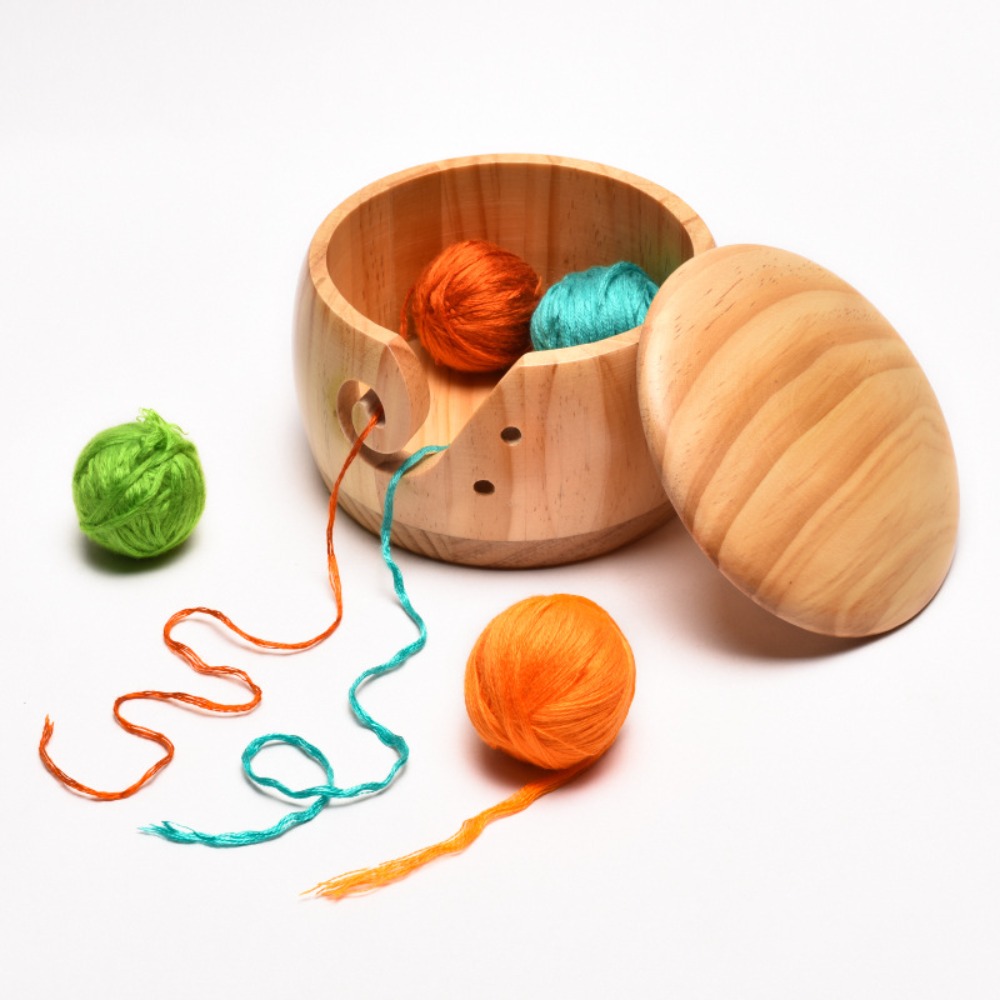 Bowl en bois Bol en laine Organisateur de panier de rangement en laine avec des trous faits à la main