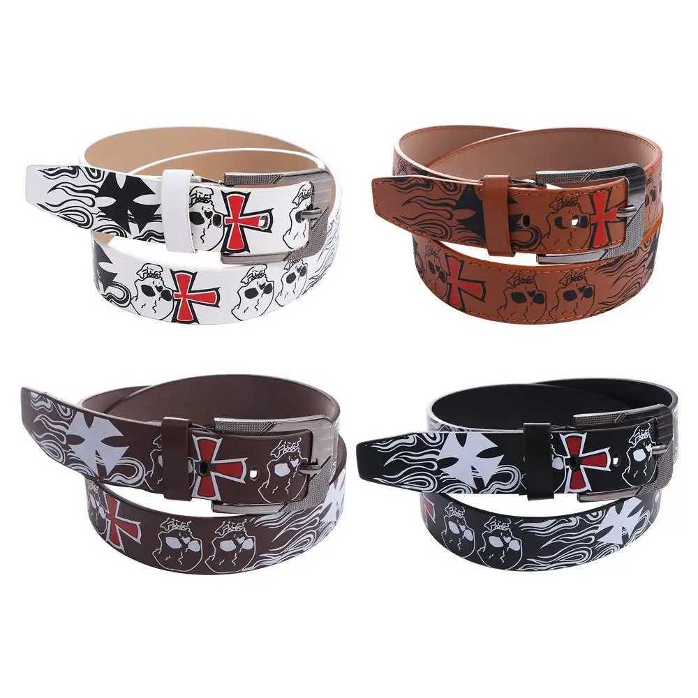 Cintos Pin Fivelelle Skull Skeleton Pattern for Men For Women Feminino Coloque a cintura coreana cinta pu PU Belt Casual Belt Acessóriosl240409