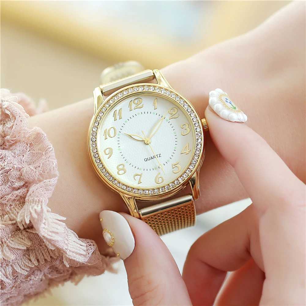 Kobiet zegarków Women Watches Bransoletka luksusowa siatka Bransoletka Inkrustowana Rose Gold Crystal Fashion Nowa 240409