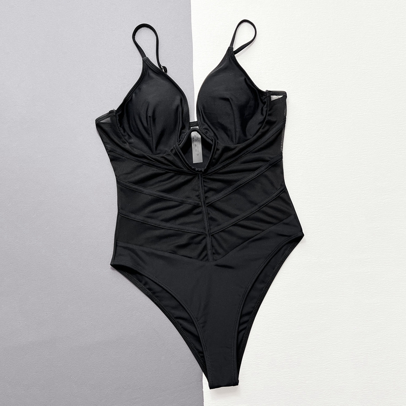 Arxipa Seksi Bikinis Kadınlar İçin Tek Parça Mayo Fil Mayo Takım Yastıklı Push Yukarı Plaj kıyafeti 1 Parçalı Batvıran Brezilya Siyah Katı Derin V Boyun