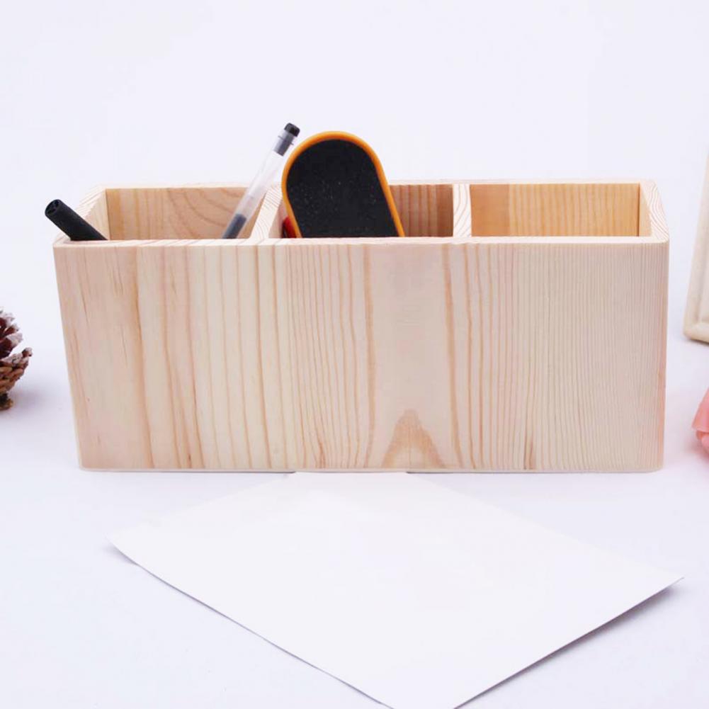 1/2/3 Grids Pen Holder Wood Student Office Stationery Pencil Storage Box Pen Pencil Pot Holder Cosmetics Brush Storage Container