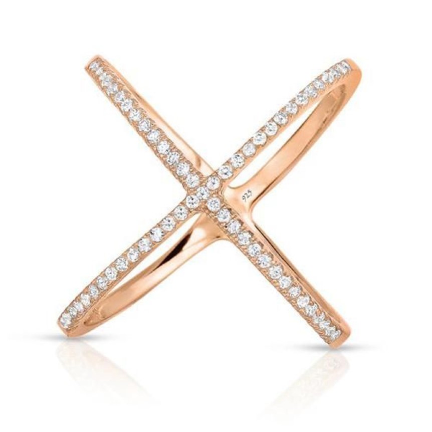 Cluster Anneaux de haute qualité Rhodium Rose Gold Authentic 925 Silver Silver Wide Band x Ring Micro Pave Zircon CRISS CRIST POUR WOME286J