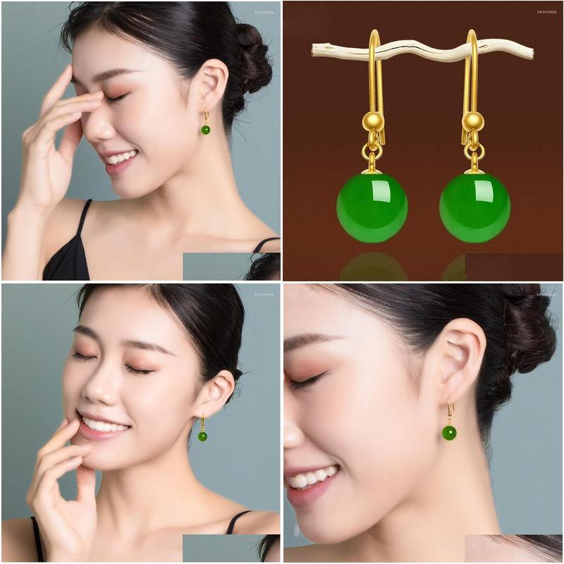 Stud Earrings Product Temperament Simation An Jasper Green Round Bead Long Eardrop Female Drop Delivery Jewelry Dhbo9