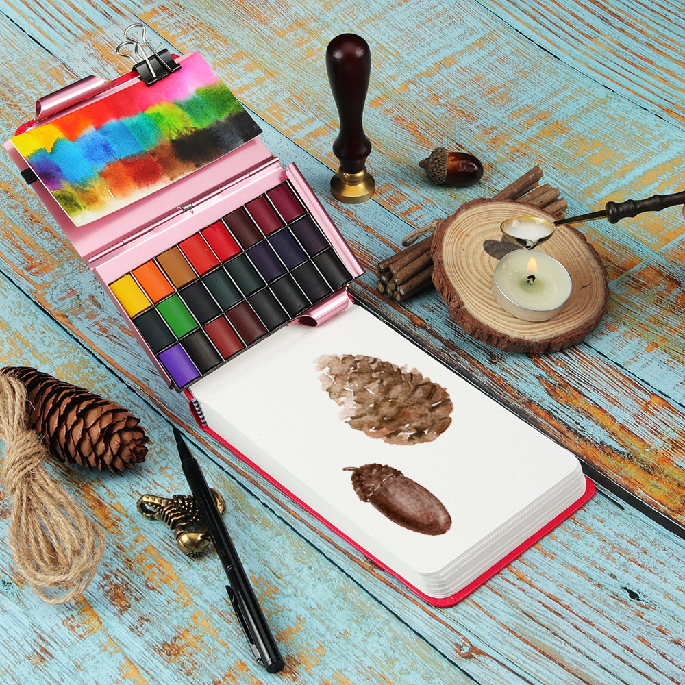 Seamiart Professional Colors Memo Pad, sólido de pintura de acuarela con 1 por ciento de pintura de metal Pincel suministros de arte de la pluma