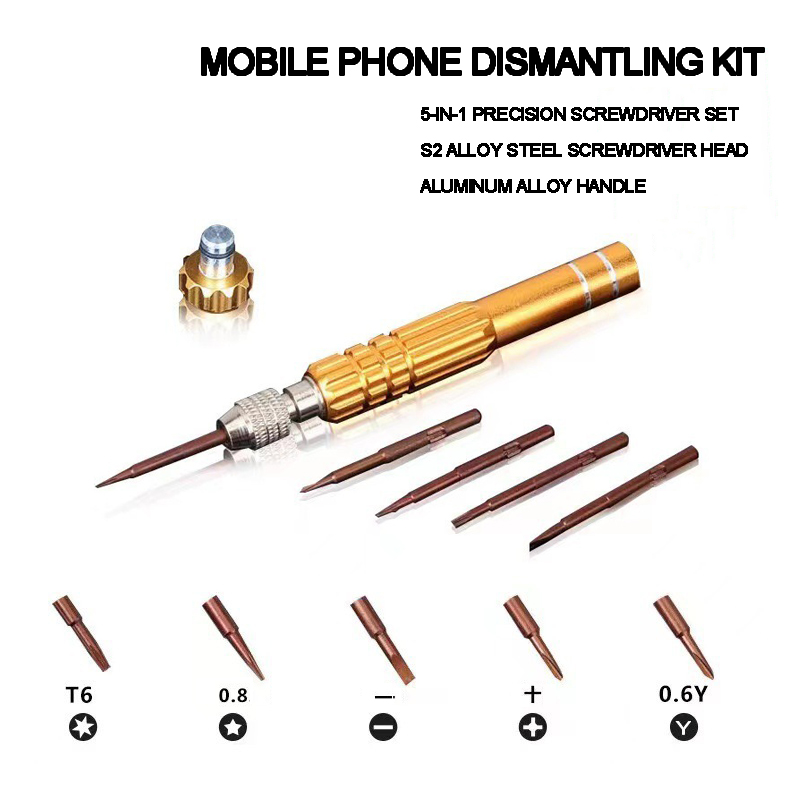 5 I 1 mini skruvmejseluppsättning aluminiumlegering demontering nyckelskruvdrivrutin för diy mobil iphone reparation samsung sony handverktyg