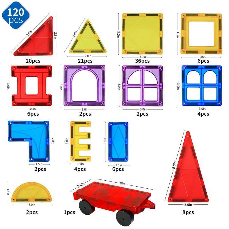 Magneter magnetiska leksaker 120 st stor storlek magnetiska byggstenar plattor set barn stora magnet konstruktör spel montessori utbildnings leksaker för barn gåva 240409